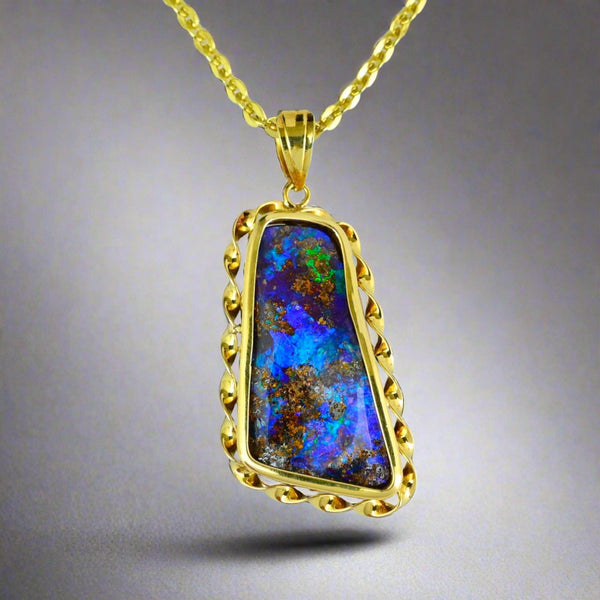 18K Gold Free Form Australian Boulder Opal Pendant - Boylerpf