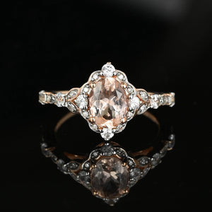 Vintage 10K Rose Gold Morganite Solitaire Halo Ring - Boylerpf