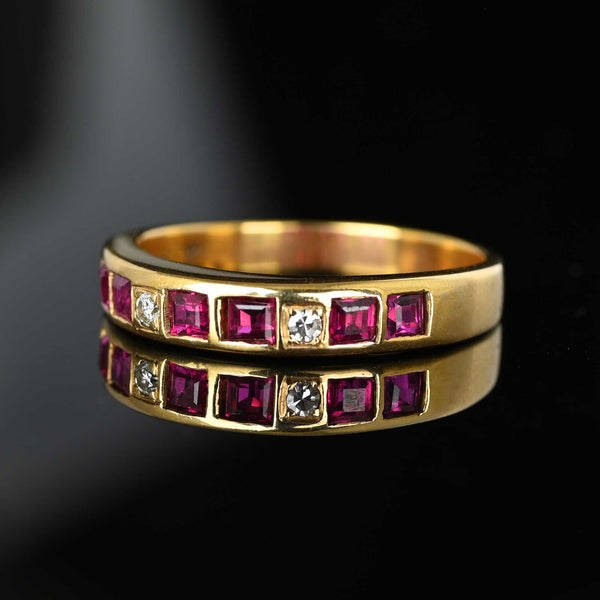 Fine 14K Gold Carré Cut Ruby Diamond Ring Band - Boylerpf