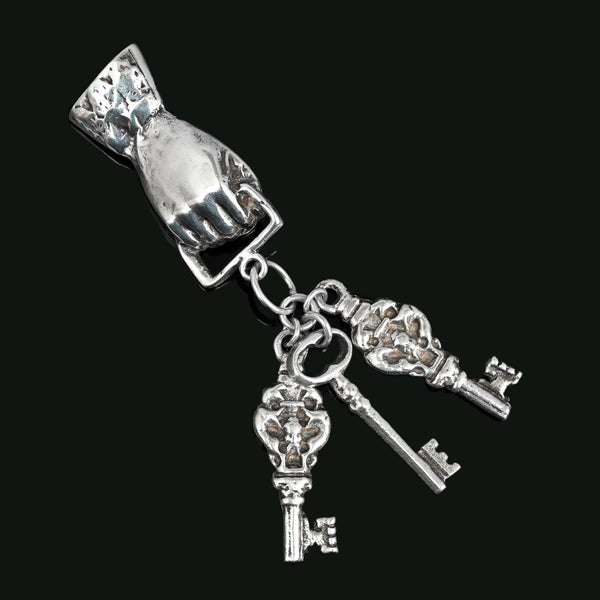 Large 1920s Art Deco Silver Hand Dangling Key Brooch