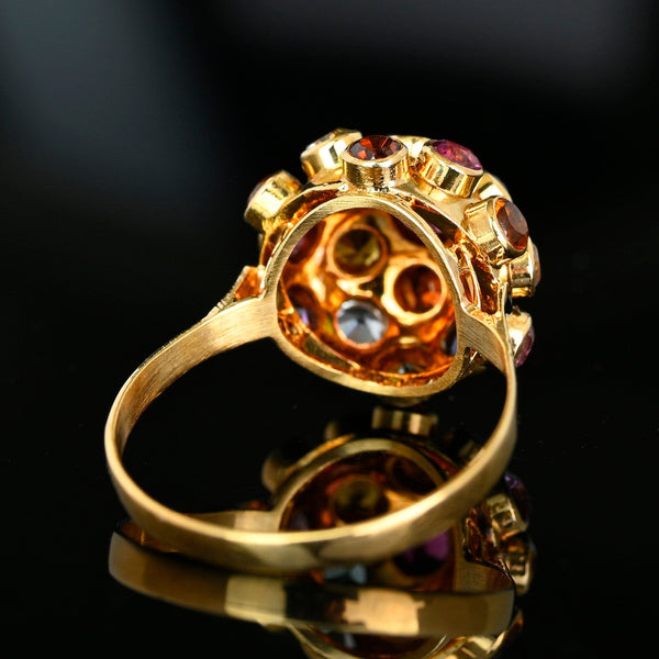 Vintage 18K Sputnik Ring Multi Gemstone Dome Statement - Boylerpf