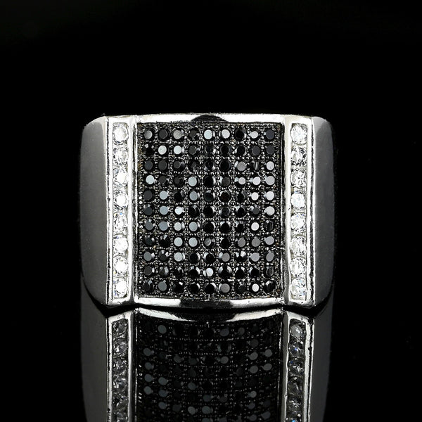 Vintage Black & White Diamond Sterling Signet Ring