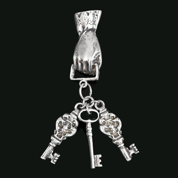 Large 1920s Art Deco Silver Hand Dangling Key Brooch