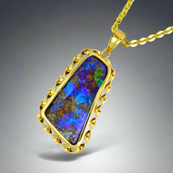 18K Gold Free Form Australian Boulder Opal Pendant - Boylerpf