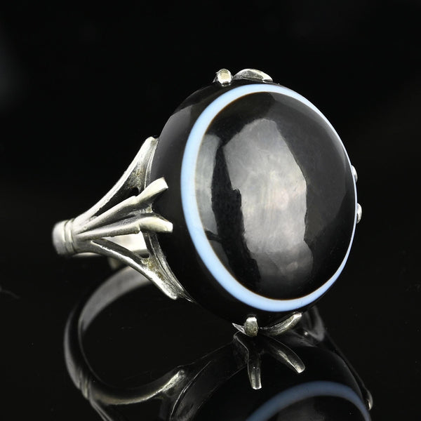 Antique Victorian Silver Banded Bullseye Agate Ring - Boylerpf