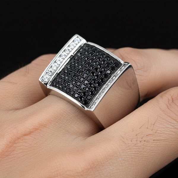 Vintage Black & White Diamond Sterling Signet Ring