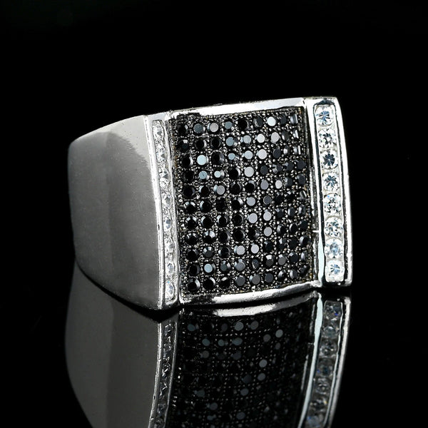 Vintage Black & White Diamond Sterling Signet Ring