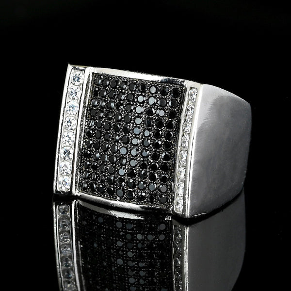 Vintage Black & White Diamond Sterling Signet Ring