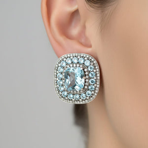 Retro Swiss Blue Topaz Diamond Earrings, 18K Gold Fine 1940s - Boylerpf