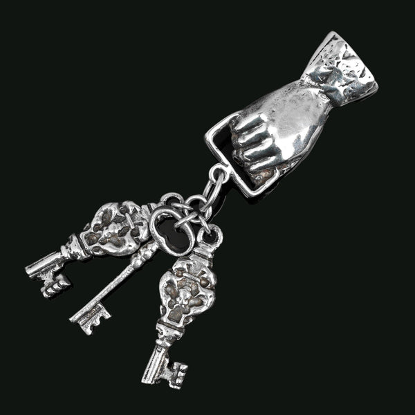 Large 1920s Art Deco Silver Hand Dangling Key Brooch