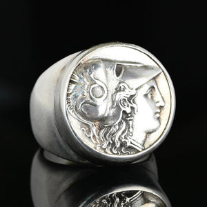 Greek Goddess Athena Heavy Sterling Silver Signet Ring - Boylerpf