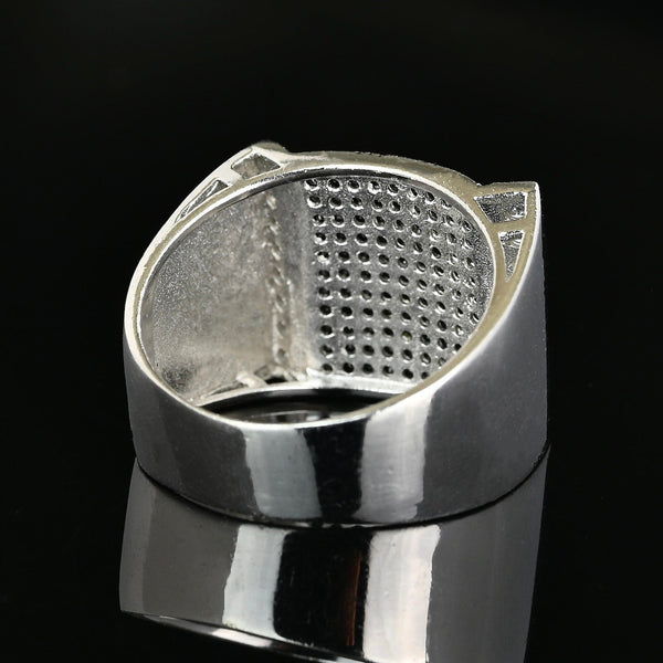 Vintage Black & White Diamond Sterling Signet Ring
