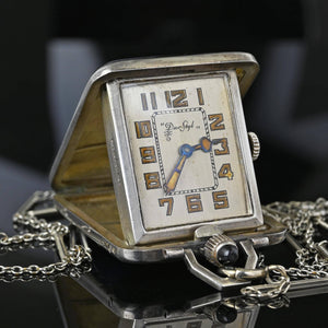 Art Deco Silver Enamel Pocket Watch Chain Necklace - Boylerpf