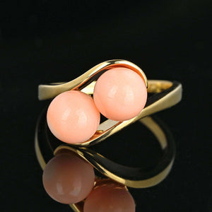 Vintage 14K Gold Toi Et Moi Salmon Coral Ring