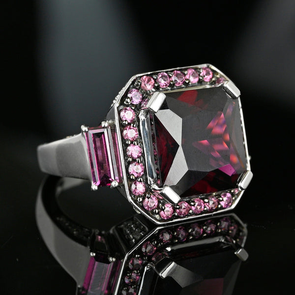 White Gold Diamond and Rhodolite Garnet Ring