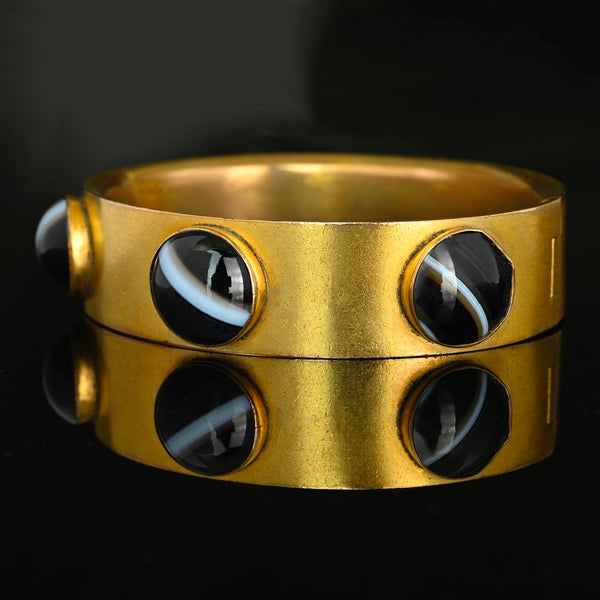Antique Victorian Pinchbeck Gold Agate Cuff Bracelet