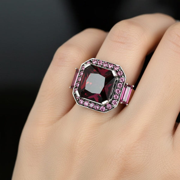 White Gold Diamond and Rhodolite Garnet Ring