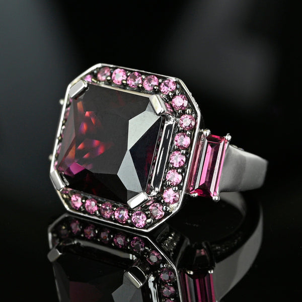White Gold Diamond and Rhodolite Garnet Ring