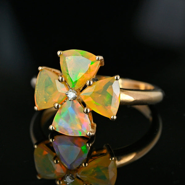 Vintage Diamond Trillion Cut Ethiopian Fire Opal Ring in Gold - Boylerpf