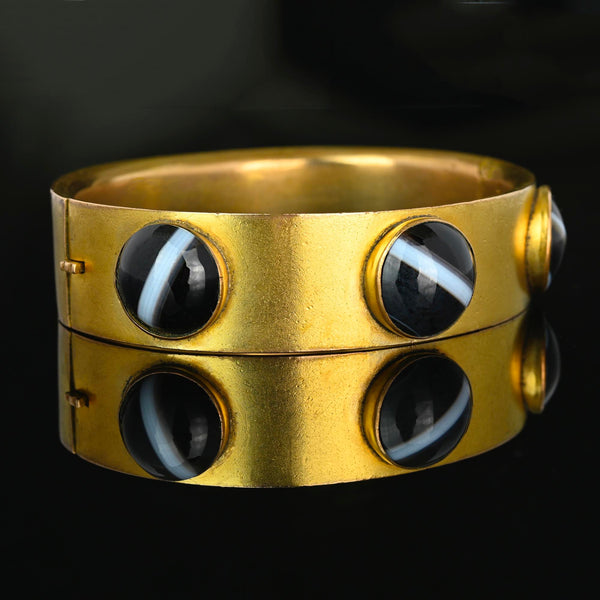 Antique Victorian Pinchbeck Gold Agate Cuff Bracelet