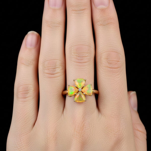 Vintage Diamond Trillion Cut Ethiopian Fire Opal Ring in Gold - Boylerpf
