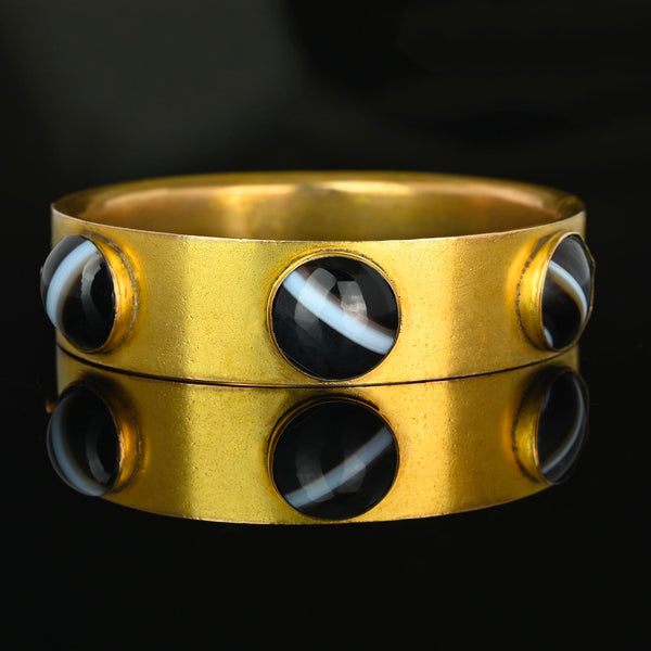 Antique Victorian Pinchbeck Gold Agate Cuff Bracelet