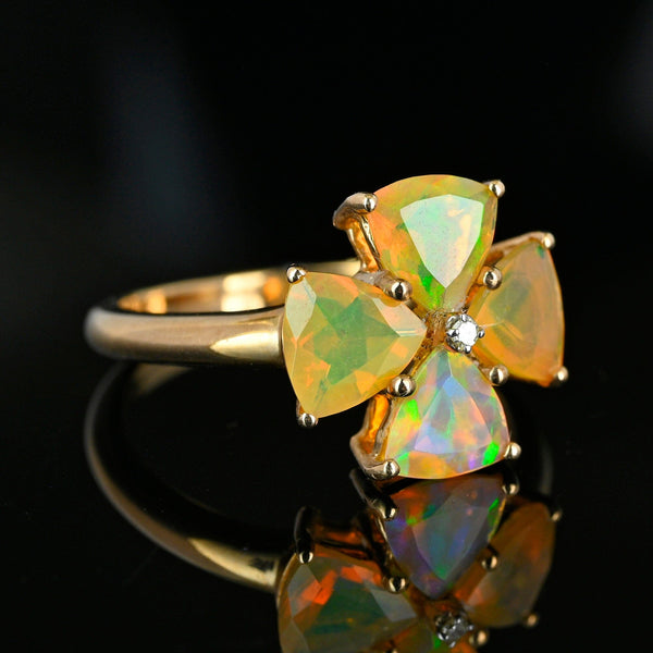 Vintage Diamond Trillion Cut Ethiopian Fire Opal Ring in Gold - Boylerpf