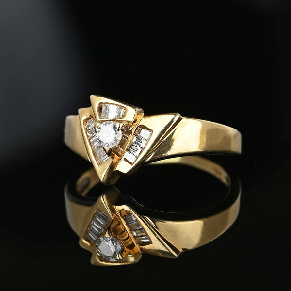 Gold Triangle Round & Baguette Diamond Ring - Boylerpf