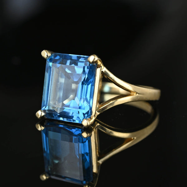 Vintage 8 Carat Step Cut London Blue Topaz Ring in Gold - Boylerpf