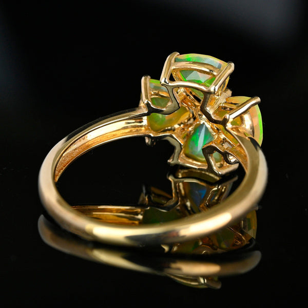 Vintage Diamond Trillion Cut Ethiopian Fire Opal Ring in Gold - Boylerpf