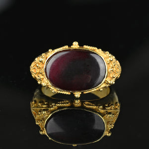 Etruscan 18K Gold East West Carnelian Signet Ring, Hammered Band - Boylerpf