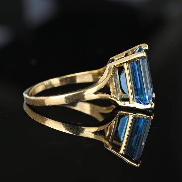 Vintage 8 Carat Step Cut London Blue Topaz Ring in Gold - Boylerpf