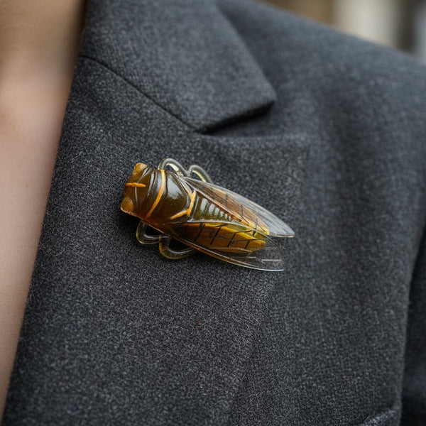 Antique French Art Deco Enamel Cicada Brooch