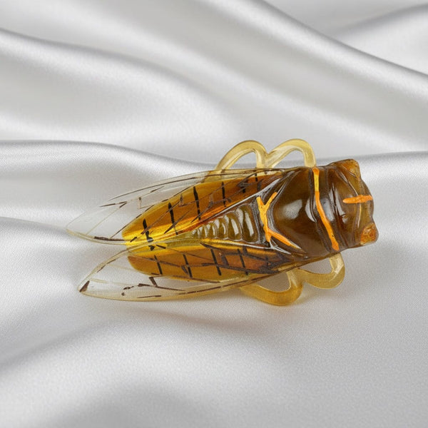 Antique French Art Deco Enamel Cicada Brooch