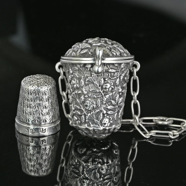 Antique Silver Victorian Chatelaine Thimble Holder Pendant - Boylerpf