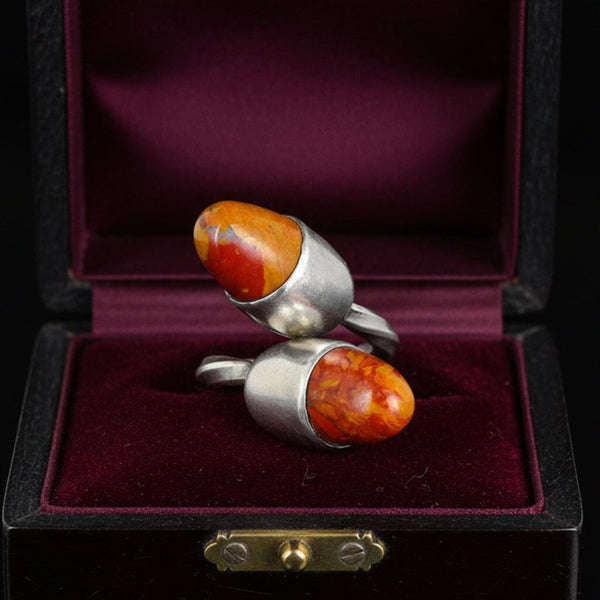 Vintage Noreena Jasper Bypass Ring Sterling Silver