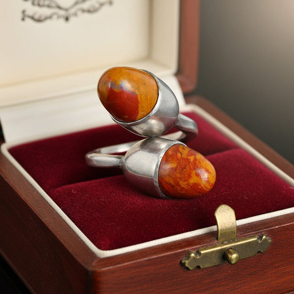 Vintage Noreena Jasper Bypass Ring Sterling Silver