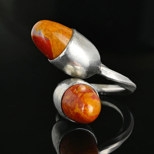Vintage Noreena Jasper Bypass Ring Sterling Silver