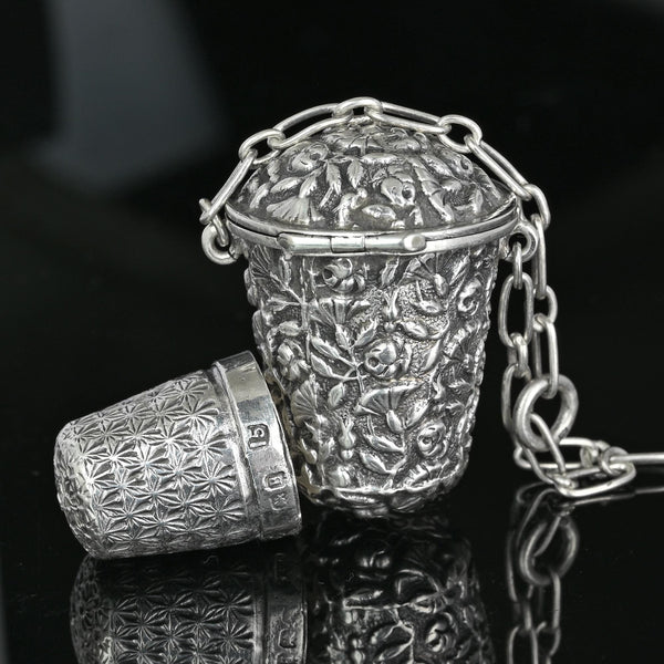 Antique Silver Victorian Chatelaine Thimble Holder Pendant - Boylerpf