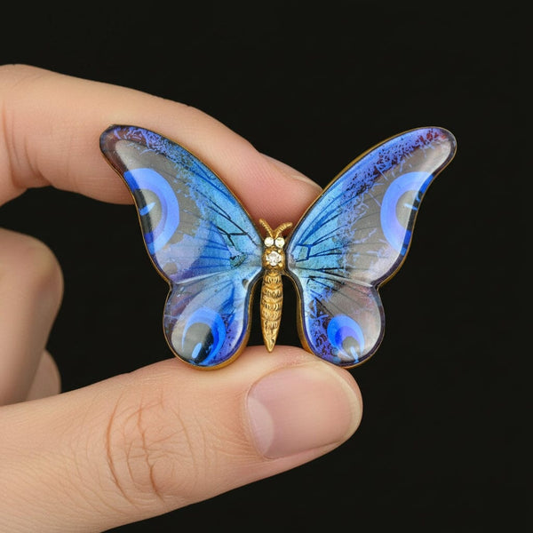 DEPOSIT Art Deco Czech Glass Morpho Butterfly Wing Brooch