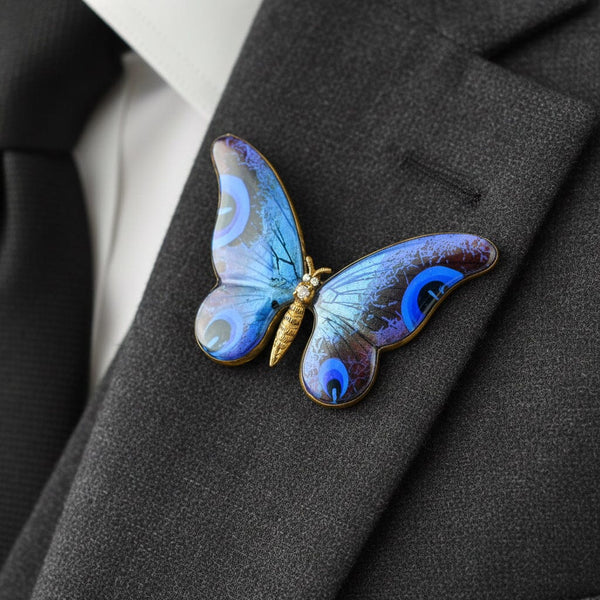 DEPOSIT Art Deco Czech Glass Morpho Butterfly Wing Brooch