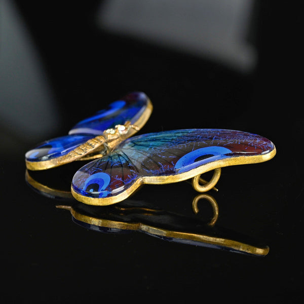 DEPOSIT Art Deco Czech Glass Morpho Butterfly Wing Brooch