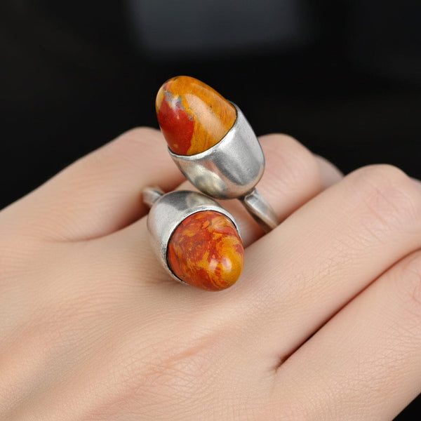 Vintage Noreena Jasper Bypass Ring Sterling Silver