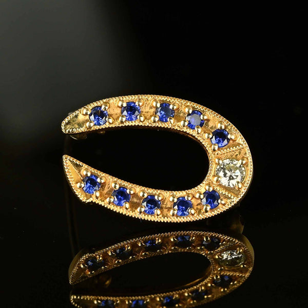 Vintage Gold Sapphire Diamond Horseshoe Brooch - Boylerpf