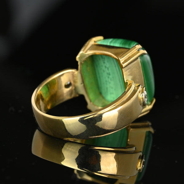 Heavy 18K Gold 14CTW Cabochon Malachite Ring w Diamond Accents - Boylerpf