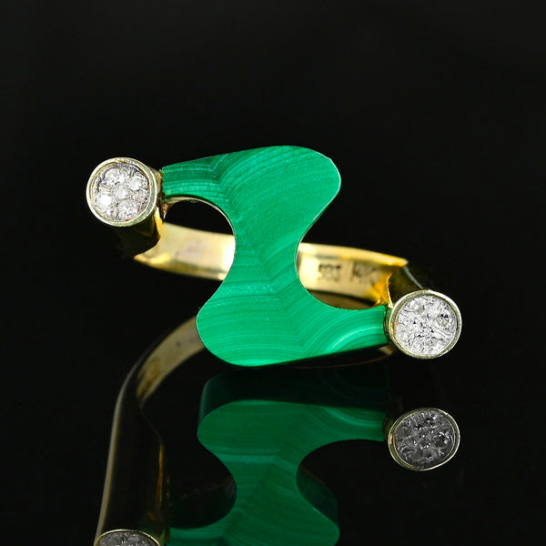 14K Gold Malachite Diamond Modernist Cocktail Ring