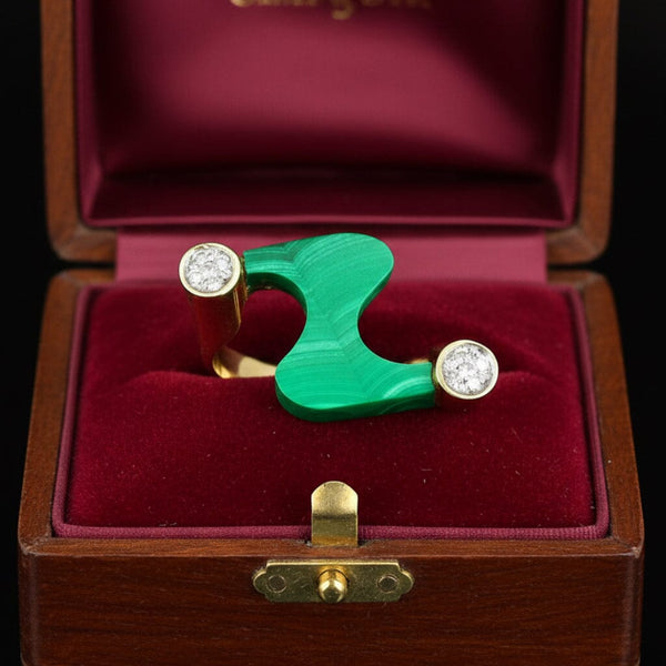 14K Gold Malachite Diamond Modernist Cocktail Ring