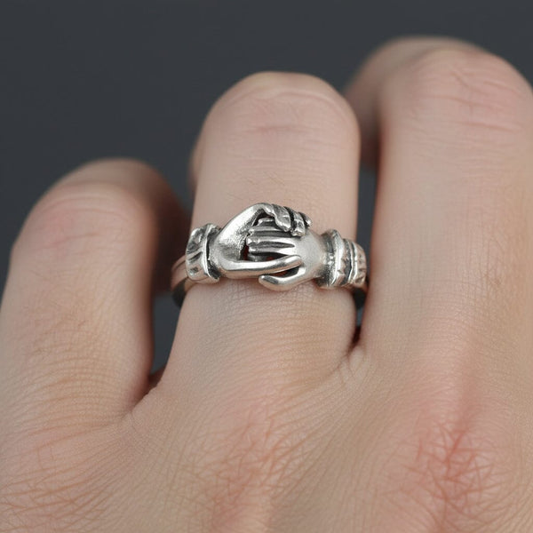 Sterling Silver Heart Interlocking Claddagh Fede Gimmel Ring