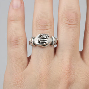 Sterling Silver Heart Interlocking Claddagh Fede Gimmel Ring