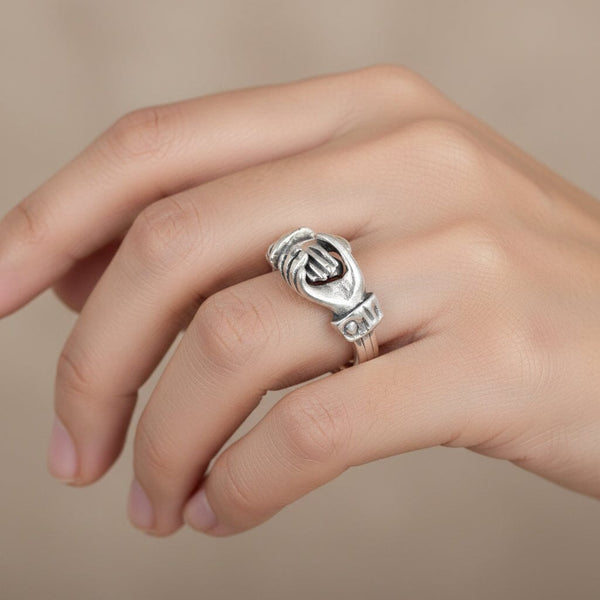 Sterling Silver Heart Interlocking Claddagh Fede Gimmel Ring